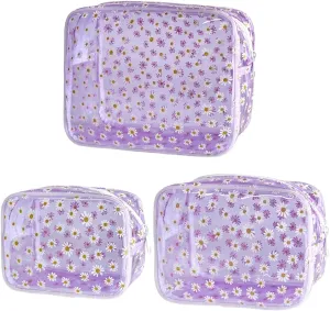 ONEART 3pcs Clear Makeup Bags,Transparent Women Cosmetic Bag with Zipper,Daisy Beauty Case,Make Up Organizer Storage,Bath Toiletry Wash Bag