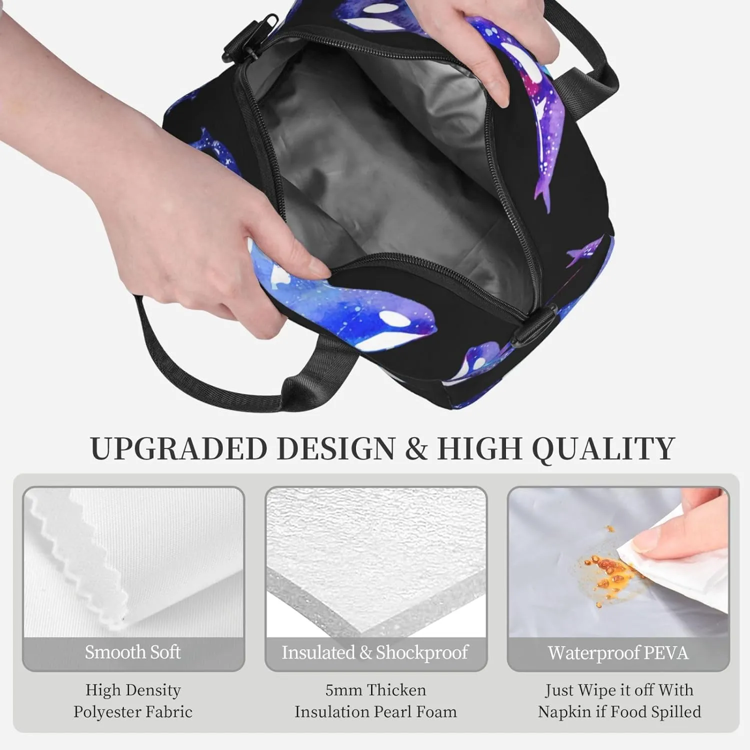 Orca Killer Whale Print Crossbody Insulated Lunch Bags For Women Men Cooler Bag Lightweight Waterproof Lunch Box