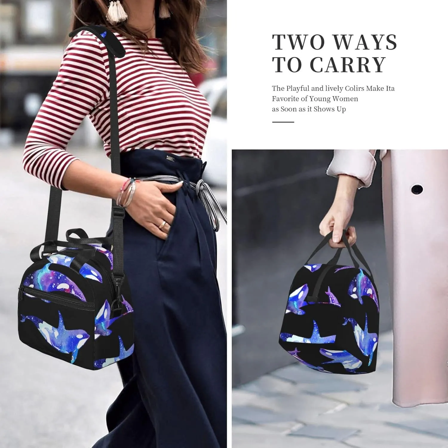 Orca Killer Whale Print Crossbody Insulated Lunch Bags For Women Men Cooler Bag Lightweight Waterproof Lunch Box