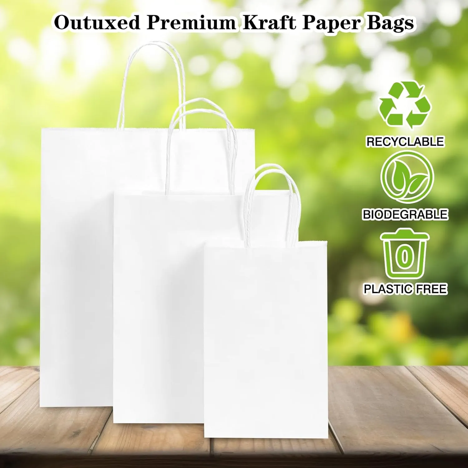 OUTUXED 120pcs Paper Bags with Handles Assorted Sizes Kraft White Paper Gift Bags Bulk 3 Mixed Sizes for Retail, Party, Birthday, Gift, Shopping, Business, Merchandise