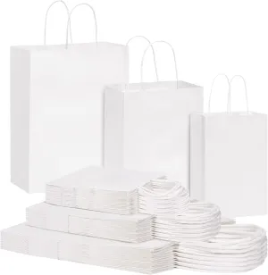 OUTUXED 120pcs Paper Bags with Handles Assorted Sizes Kraft White Paper Gift Bags Bulk 3 Mixed Sizes for Retail, Party, Birthday, Gift, Shopping, Business, Merchandise