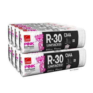 Owens Corning 427 SQFT 8 Bags of R 30 Unfaced 16 by 48 Fiberglass Fits 2X10 Floor-Ceiling, attic