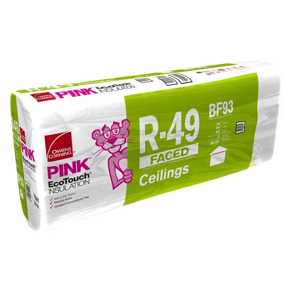 Owens Corning 480 SQFT 10 Bags of R 49 Kraft Faced 24 by 48 Fiberglass Fits 2x12 attic