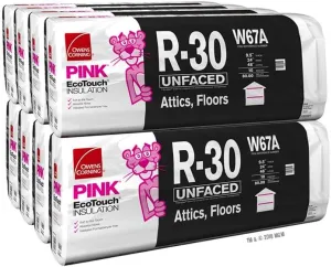 Owens Corning 640 SQFT 8 Bags of R 30 Unfaced 24 by 48 Fiberglass Batt Fits 2X10 Floor-Ceiling, attic