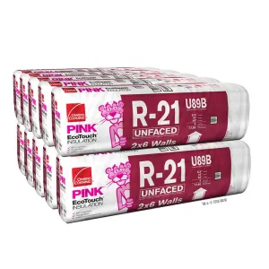 Owens Corning 875 SQFT 10 Bags of R 21 Unfaced 15 by 105 Fiberglass Fits 2X6 Floor-Ceiling