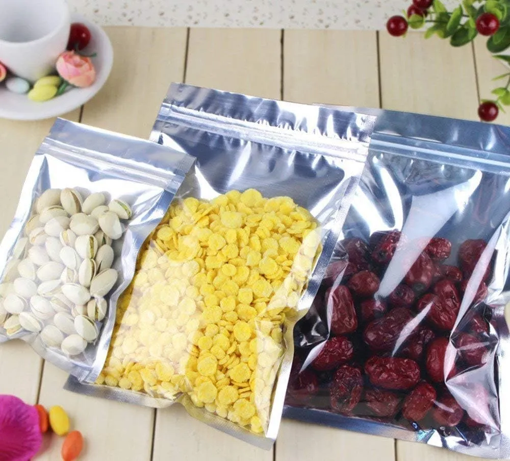 PABCK 100 Pack 3.5x6.29 inch (Inside Size 3.1x5.1 inch) Clear Front Resealable Heat Seal Bags for Zip Bulk Food Storage Lock Bag Reclosable Airtight Foil Pouch Zipper Lock Packaging with Tear Notches