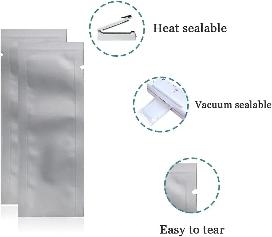PABCK 100 Pcs 3.15x9.45 inches Small Mylar Bags Heat Sealable 3.34mil Pure Foil Bag Powder Coffee Food Storage Vacuum Pouches for Sampling Packaging Aluminum Foil Package