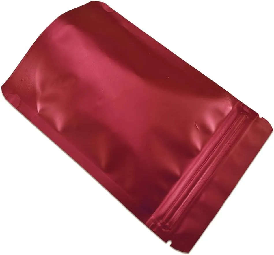 PABCK 50 Pieces 5.5x7.87 inch(Inside Size 4.7x5.1 inch) Stand-Up Resealable Heat Seal Bags 3.55mil Thick Red Foil Sealed Bags for Zip Packaging Lock Food Storage Pouch