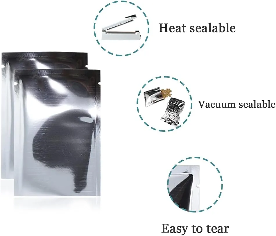 PABCK 500 Pack 3.1x4.7 inch (Inside Size 2.8x4.3 inch) Silver Foil Pouch Heat Seal Bulk Food Storage Bags Vacuum Sealer Wrapping