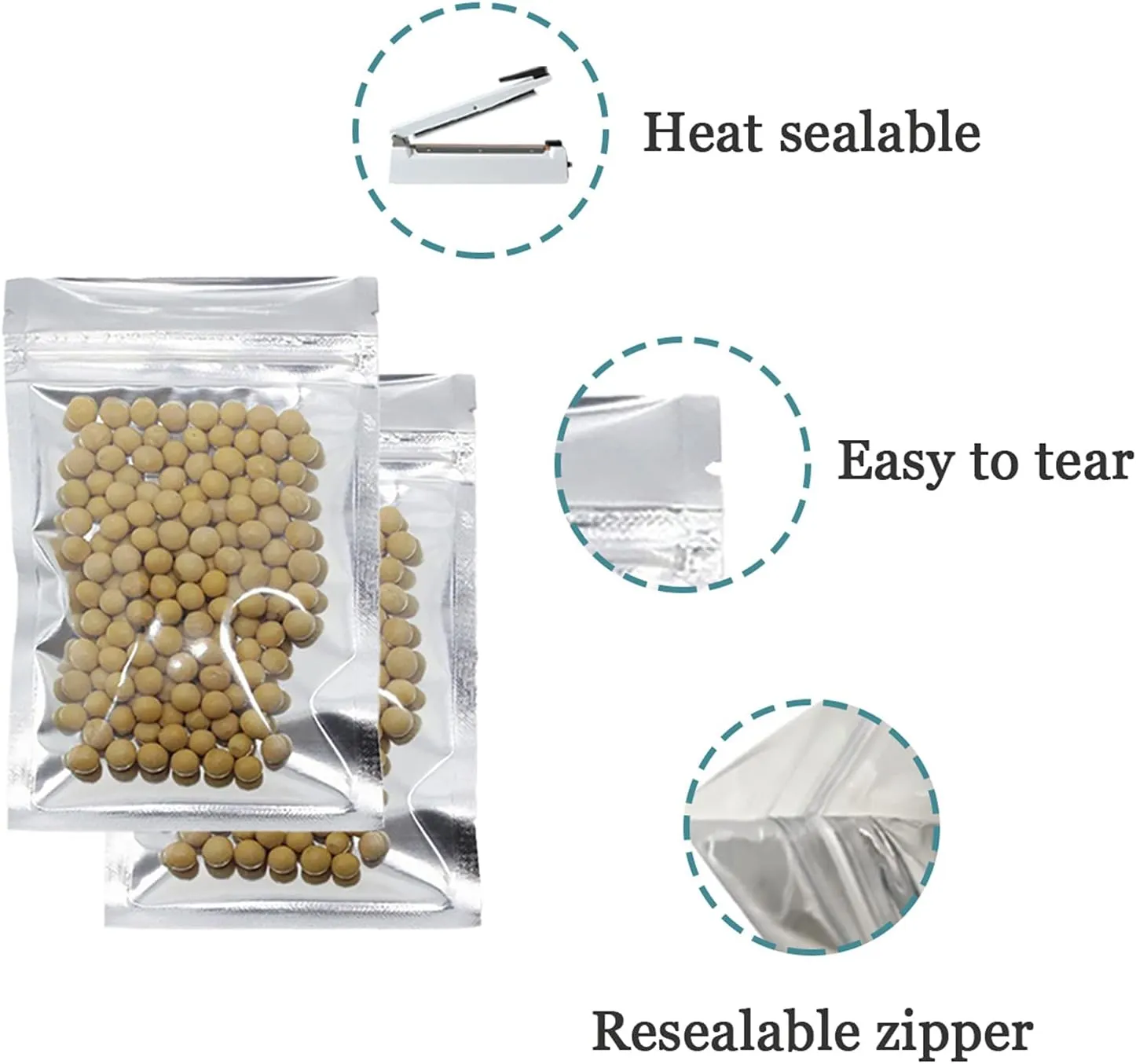 PABCK 500 Pack 5.5x7.9 inch (Inside Size 5.1x6.3 inch) Clear Front Resealable Heat Seal Bags for Zip Bulk Food Storage Lock Bag Reclosable Airtight Foil Pouch with Tear Notches
