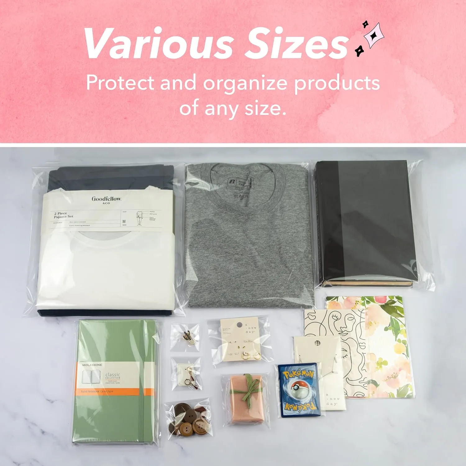 Pack It Chic - 10” X 13” (200 Pack) Clear Resealable Cello Bags - Fits 10X13 Prints, Photos, Documents - Self Seal