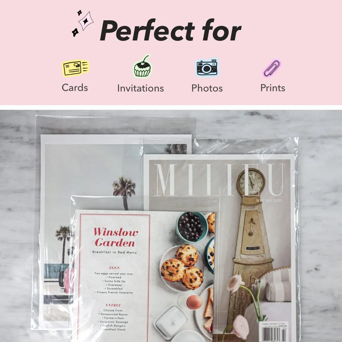Pack It Chic - 10” X 13” (200 Pack) Clear Resealable Cello Bags - Fits 10X13 Prints, Photos, Documents - Self Seal
