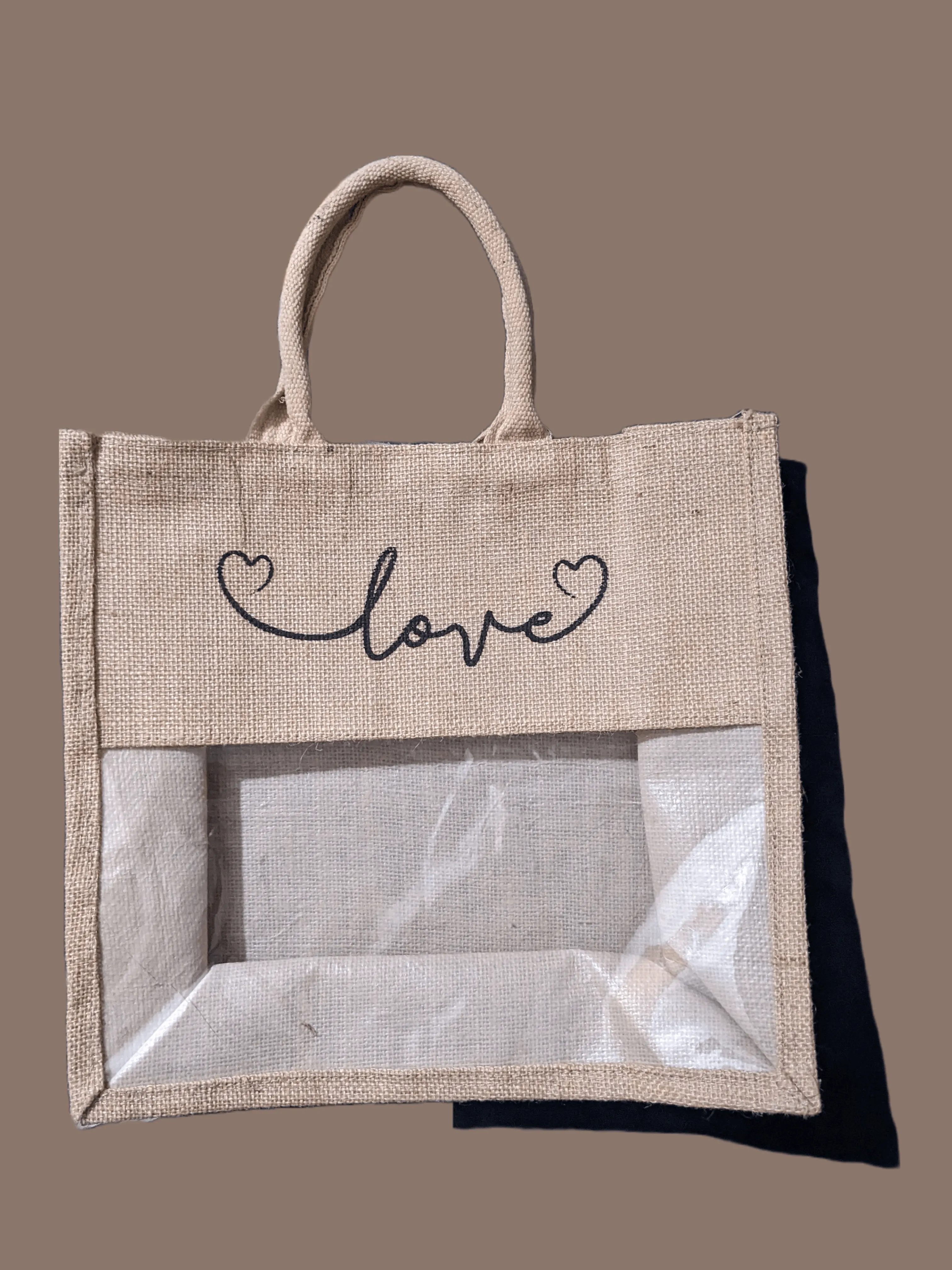 Pack of 10 Transparent Large Size Jute Bag for Returng Gifts 13X12x6 inch