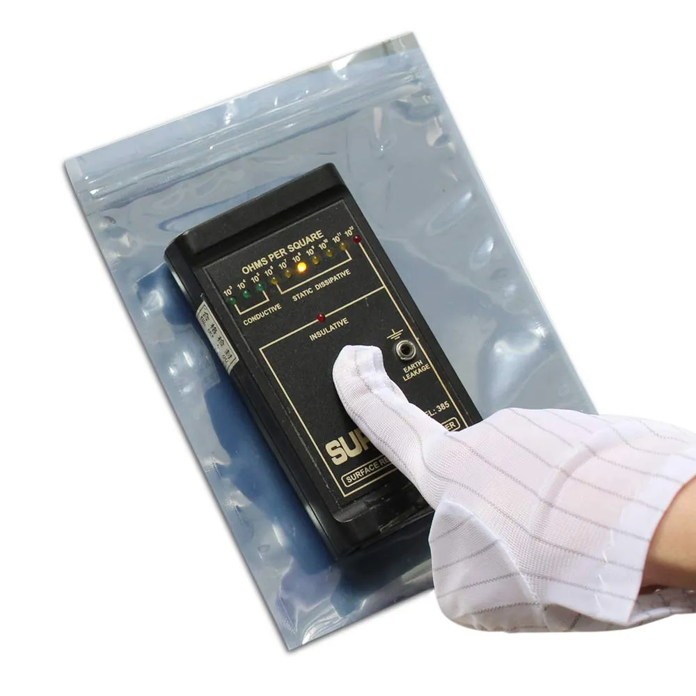 Pack of 100 Open Top ESD Resealable Bags Premium Ziplock Antistatic Shielding Bags with Printing Antistatic Lable (150X200mm/5.9X7.87inches) for PC Motherboard LCD (ziplock & Printing)
