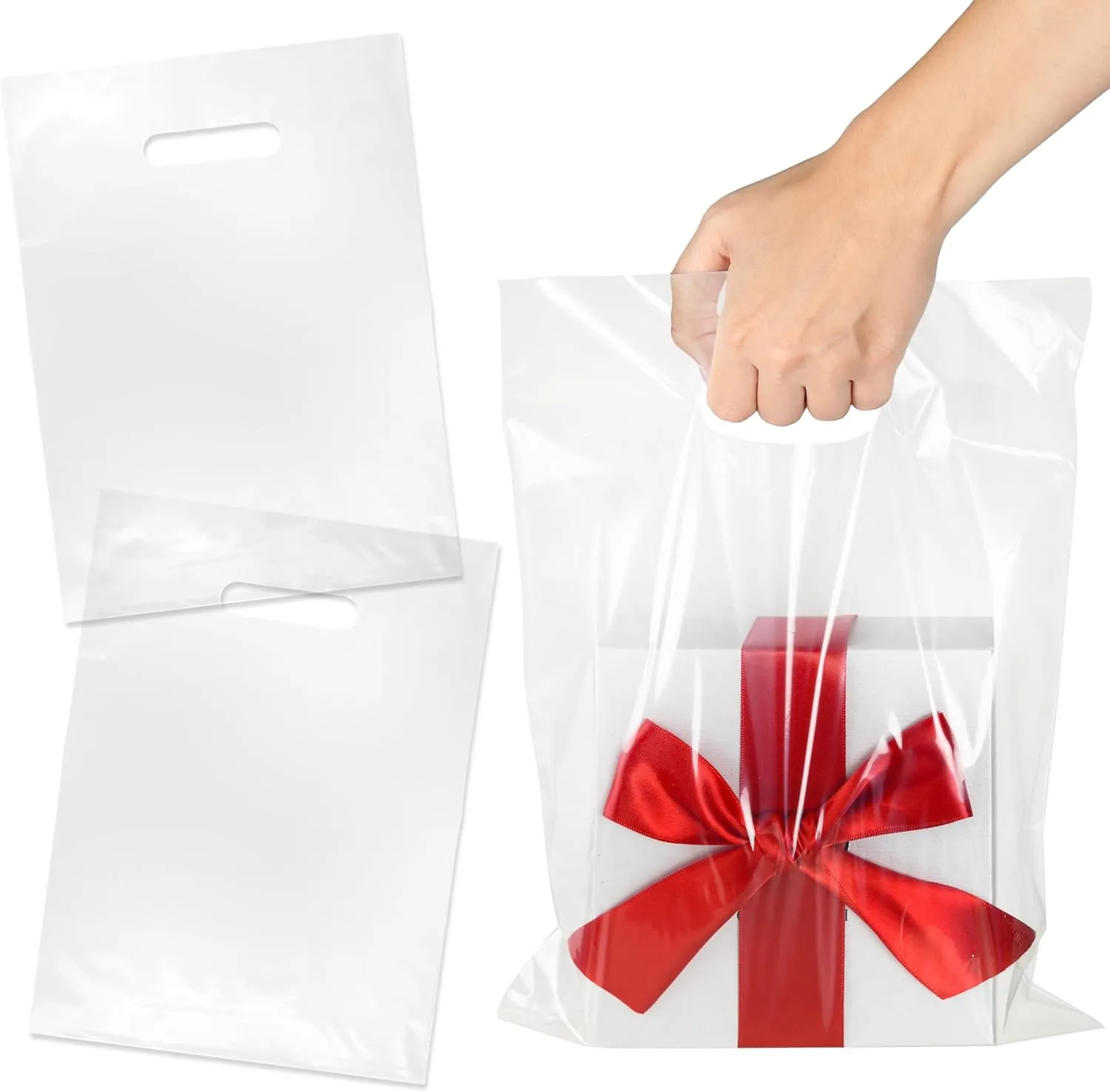 Pack of 200 Clear Glossy Merchandise Bags, Shopping Bags, 9” X 12” with Die Cut Handle, No Gusset, 1.25 Mil.