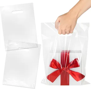Pack of 200 Clear Glossy Merchandise Bags, Shopping Bags, 9” X 12” with Die Cut Handle, No Gusset, 1.25 Mil.