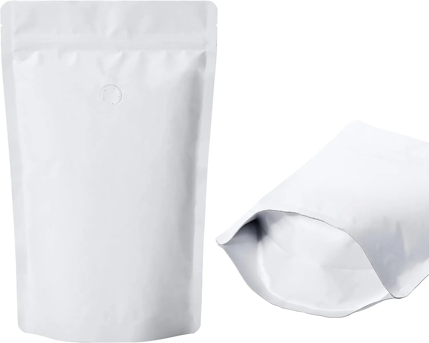 Pack of 50 White Kraft Paper Coffee Bags with Degassing Valve, Stand-up Coffee Pouches in Food Grade with Resealable Zipper Lock (16oz,1lb, 50 Pieces)