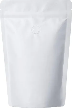 Pack of 50 White Kraft Paper Coffee Bags with Degassing Valve, Stand-up Coffee Pouches in Food Grade with Resealable Zipper Lock (16oz,1lb, 50 Pieces)