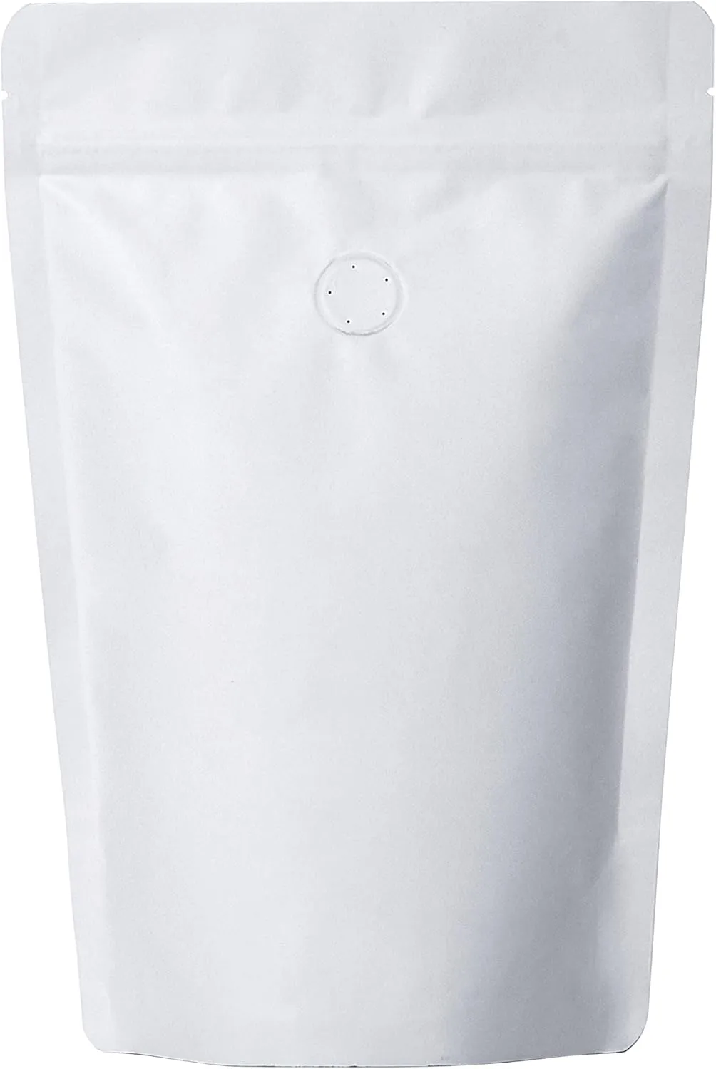 Pack of 50 White Kraft Paper Coffee Bags with Degassing Valve, Stand-up Coffee Pouches in Food Grade with Resealable Zipper Lock (16oz,1lb, 50 Pieces)