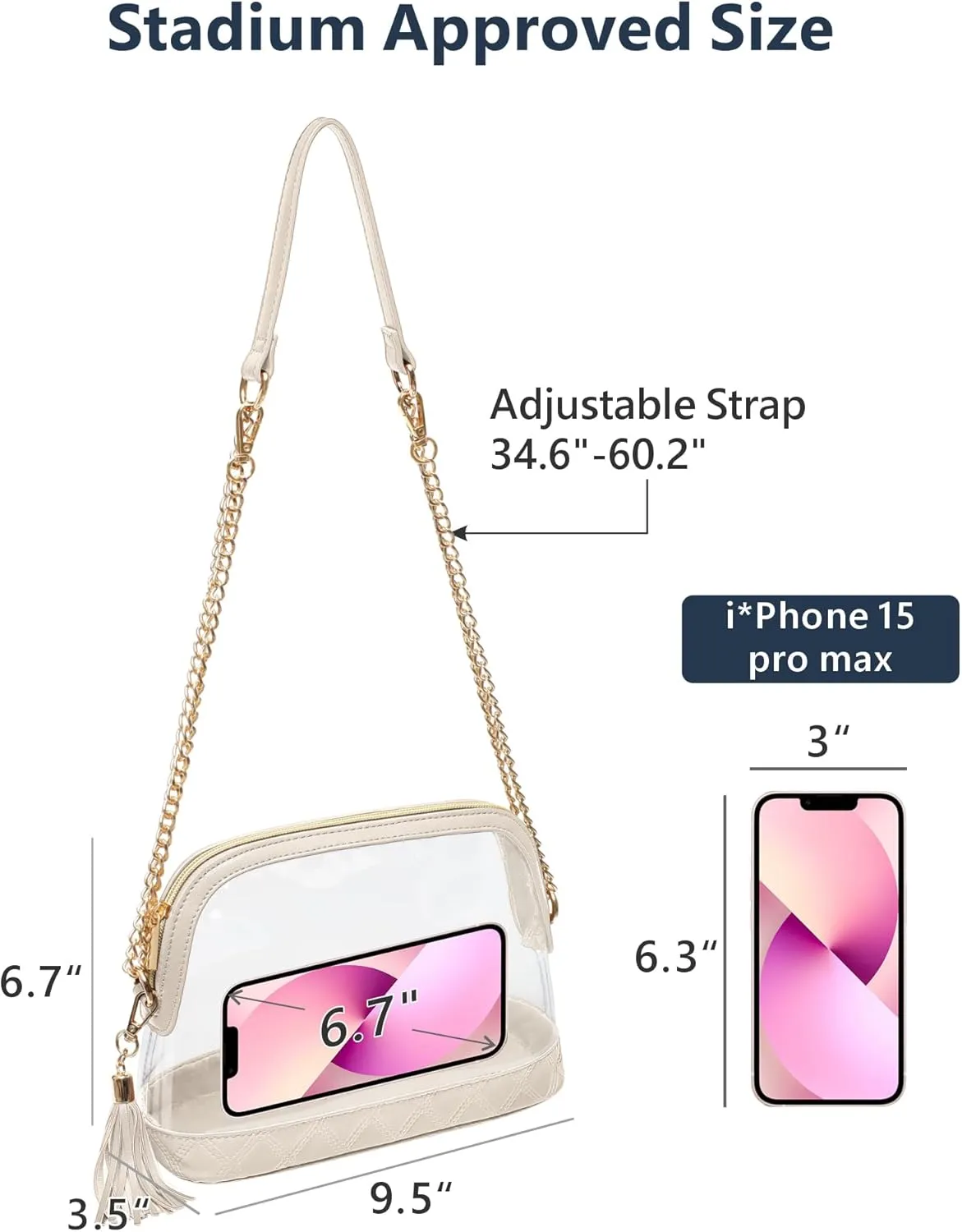 PACKISM Clear Bag for Stadium events - Cute Clear Purse for Women Crossbody & Adjustable Chain for Sports Games Concerts