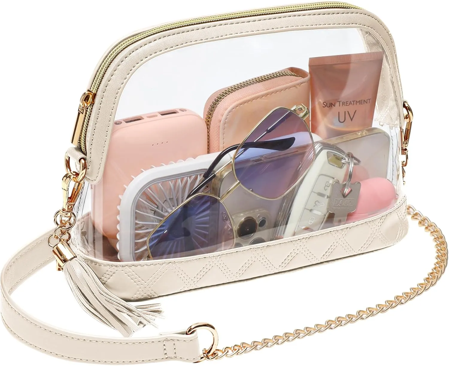PACKISM Clear Bag for Stadium events - Cute Clear Purse for Women Crossbody & Adjustable Chain for Sports Games Concerts