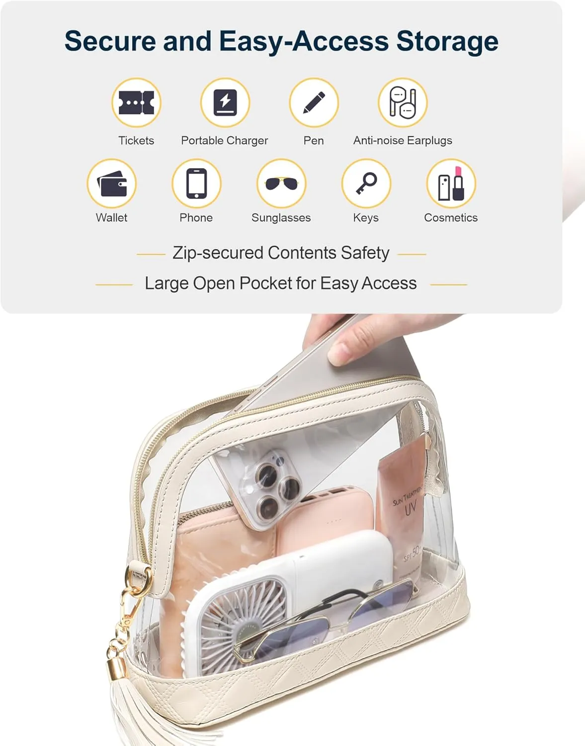 PACKISM Clear Bag for Stadium events - Cute Clear Purse for Women Crossbody & Adjustable Chain for Sports Games Concerts