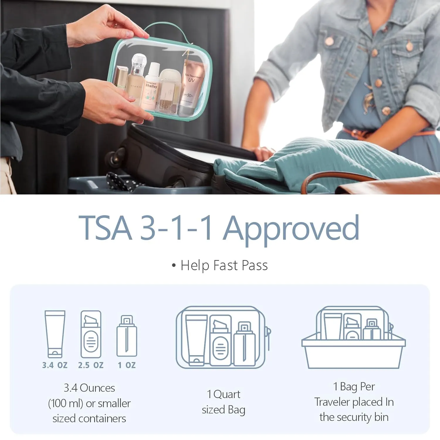 PACKISM TSA Approved Toiletry Bag, 2 Pack Clear Makeup Bags with Handle Large Opening, Clear Toiletry Bags Fit Carry-on Travel Essential, Travel Bags for Toiletries, Turquoise Green