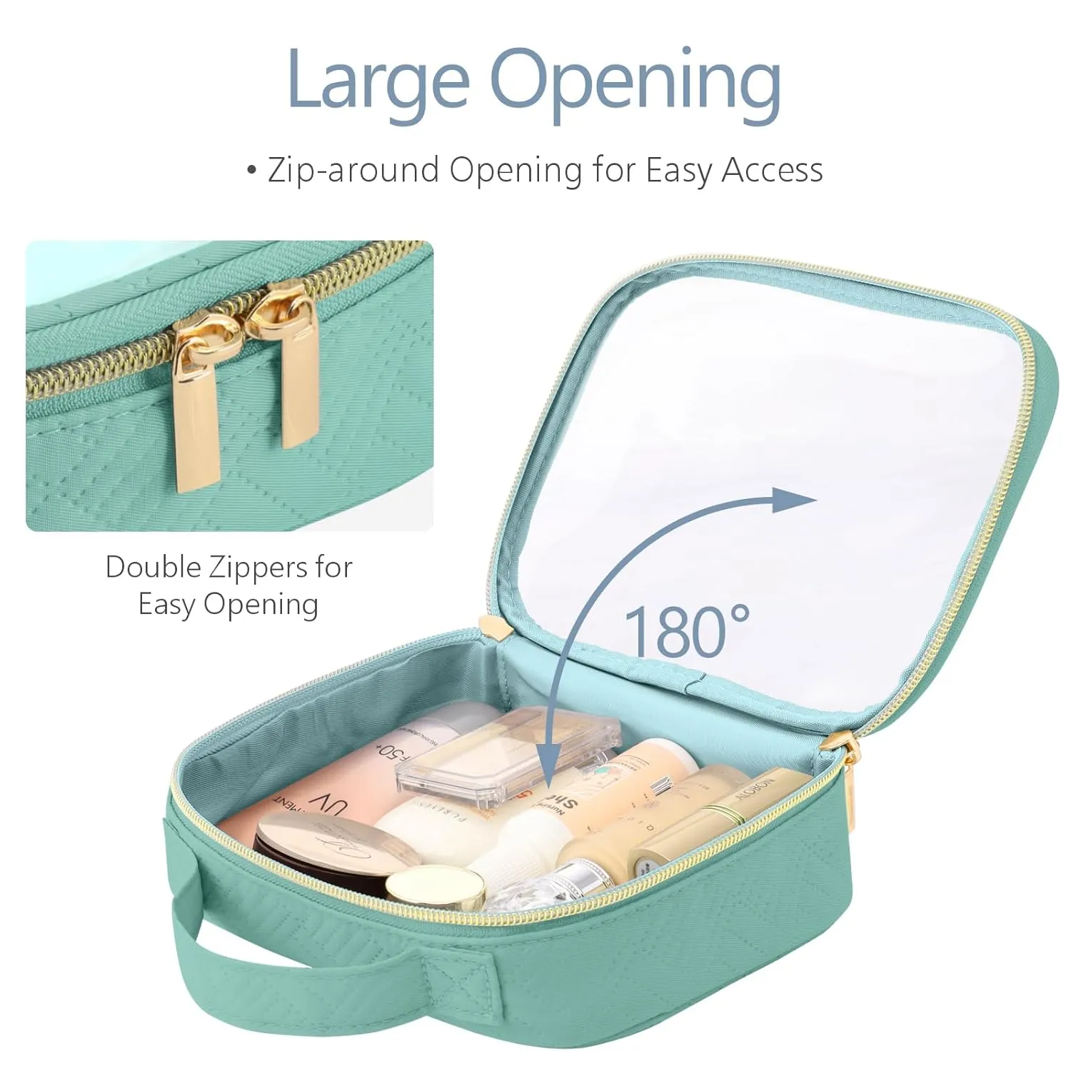 PACKISM TSA Approved Toiletry Bag, 2 Pack Clear Makeup Bags with Handle Large Opening, Clear Toiletry Bags Fit Carry-on Travel Essential, Travel Bags for Toiletries, Turquoise Green