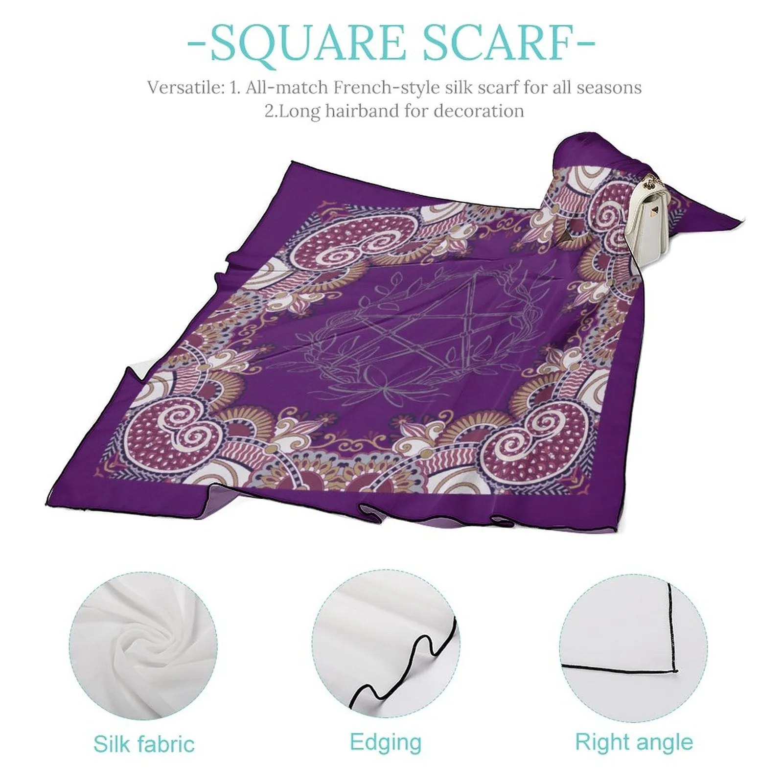 Pagan Paisley Purple Women's Scarf, Witch Headscarf/Silky Bandana/Neckerchief