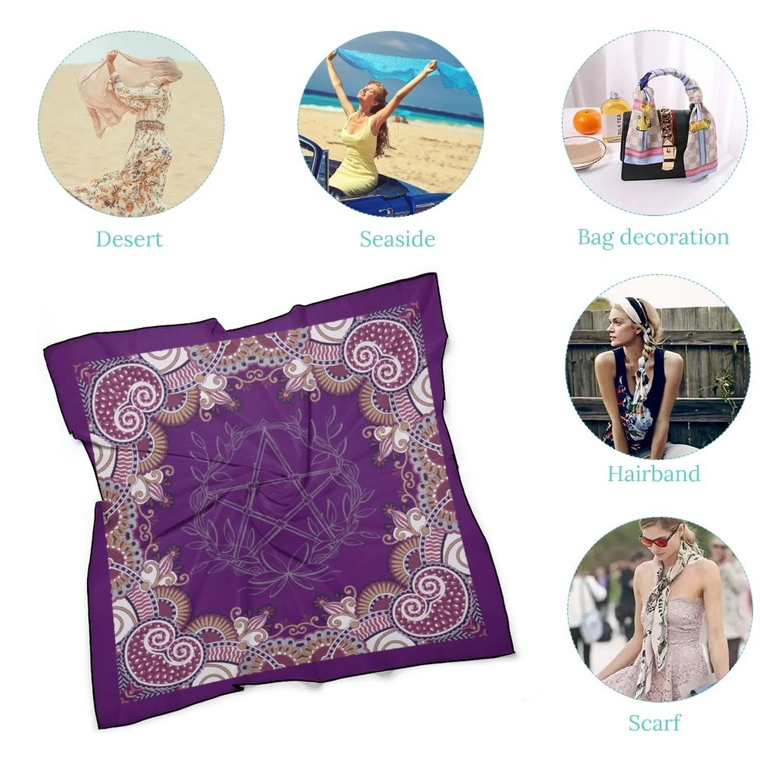 Pagan Paisley Purple Women's Scarf, Witch Headscarf/Silky Bandana/Neckerchief