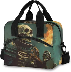 Painting Skull Soldier Insulated Lunch Bag 19 Cans Large Capacity Cooler Lunch Box Crossbody with Adjustable Detachable Strap 11.4×7.1×9.5 in