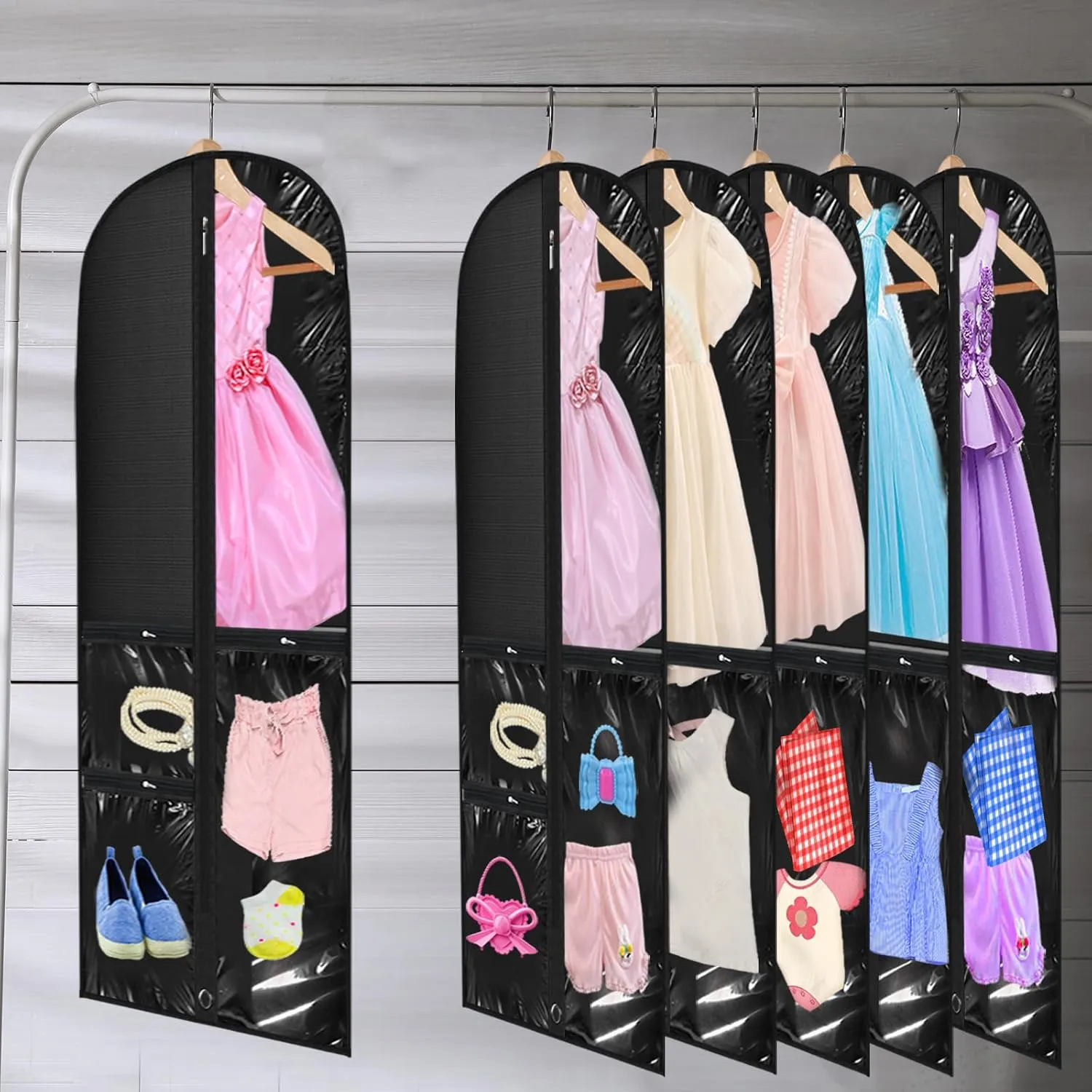 Paterr 10 Pcs 50 Inch Transparent Dance Costume Garment Bag Plastic Dance Garment Cover with Zippered Pocket Clothes Protectors for Hanging Clothes Costume Organizer for Travel Storage(Black)