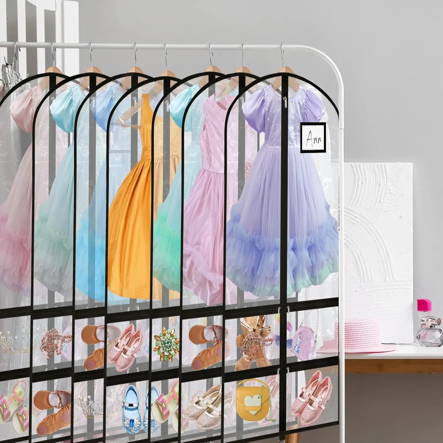 Paterr 10 Pcs 50 Inch Transparent Dance Costume Garment Bag Plastic Garment Cover with Zippered Pocket Clothes Protectors for Hanging Clothes Costume Organizer for Travel Storage(Clear Black)