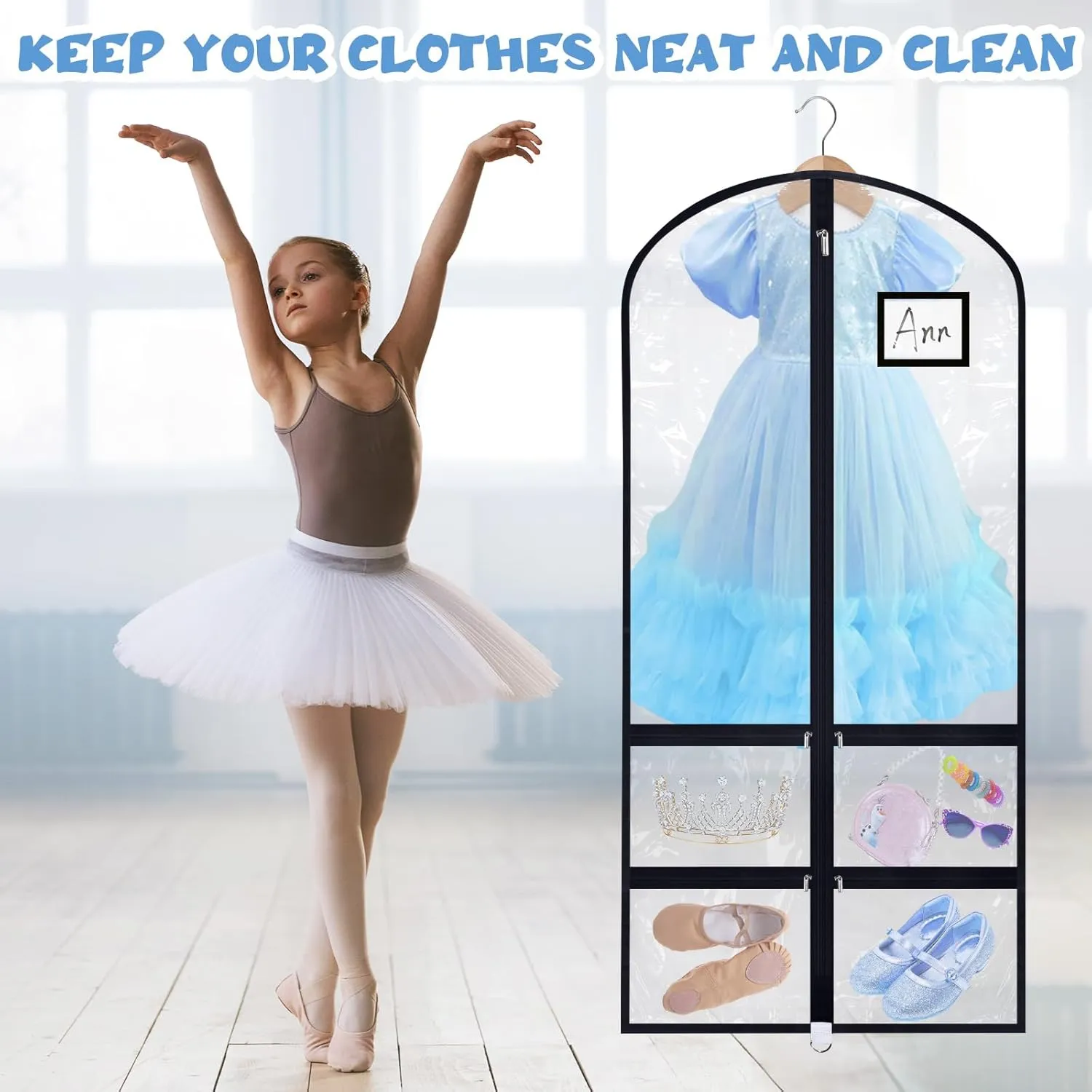 Paterr 10 Pcs 50 Inch Transparent Dance Costume Garment Bag Plastic Garment Cover with Zippered Pocket Clothes Protectors for Hanging Clothes Costume Organizer for Travel Storage(Clear Black)