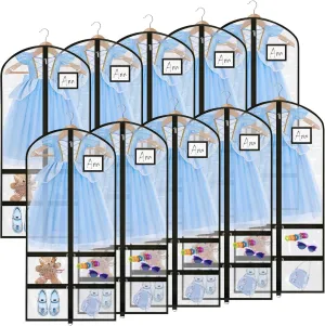Paterr 10 Pcs 50 Inch Transparent Dance Costume Garment Bag Plastic Garment Cover with Zippered Pocket Clothes Protectors for Hanging Clothes Costume Organizer for Travel Storage(Clear Black)