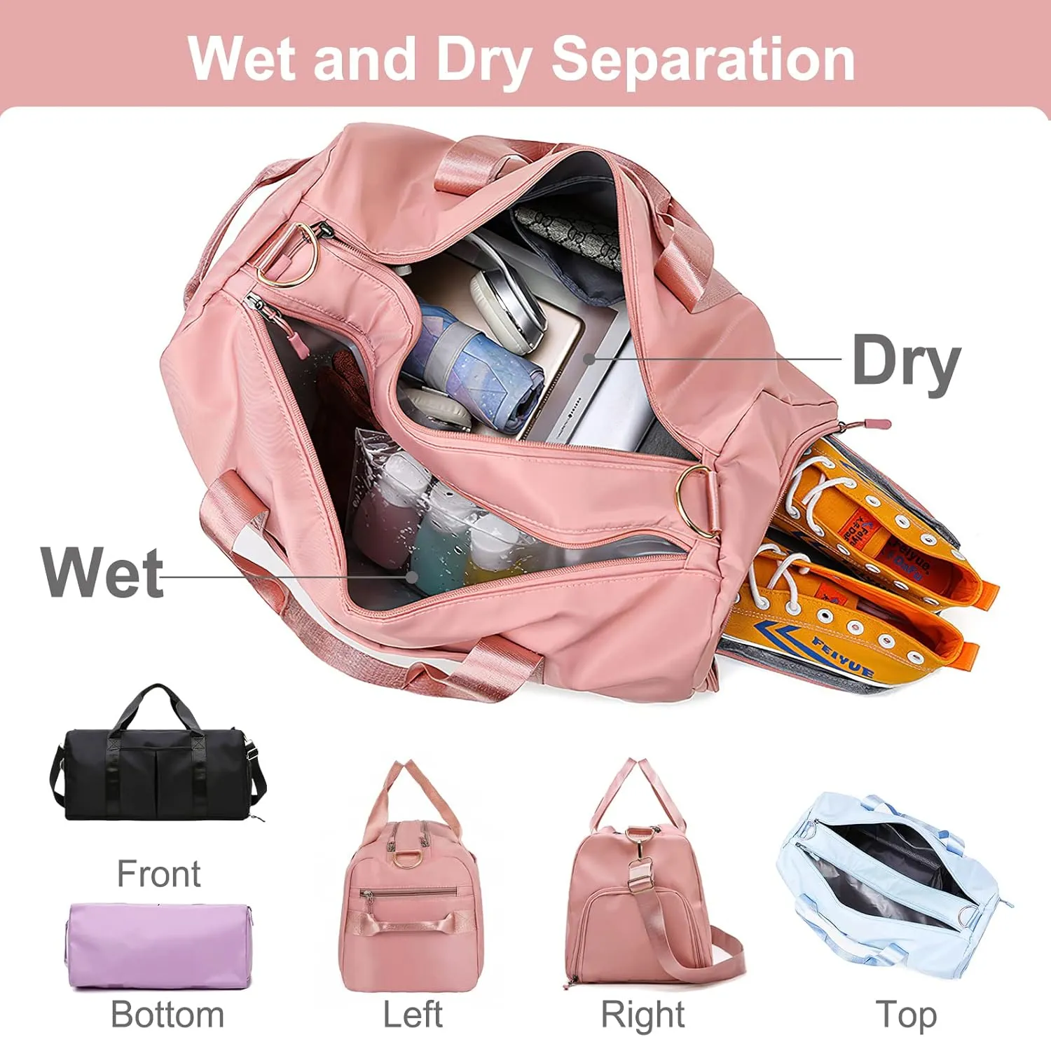 Personalized Duffel Bag Custom Embroidered Name Travel Bag Customized Weekender Overnight Sport Tote Bag for Women Men with Wet Dry Pockets Purple