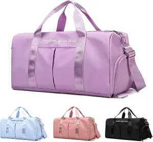 Personalized Duffel Bag Custom Embroidered Name Travel Bag Customized Weekender Overnight Sport Tote Bag for Women Men with Wet Dry Pockets Purple