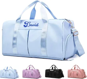 Personalized Duffel Bag Embroidered Sports Bag Gym Travel for Girls Men Weekender Kids Overnight Camp Bag with Wet Dry Pockets & Shoe Compartment Gift for Bridesmaid Cheerleading Dance Pack for Girls