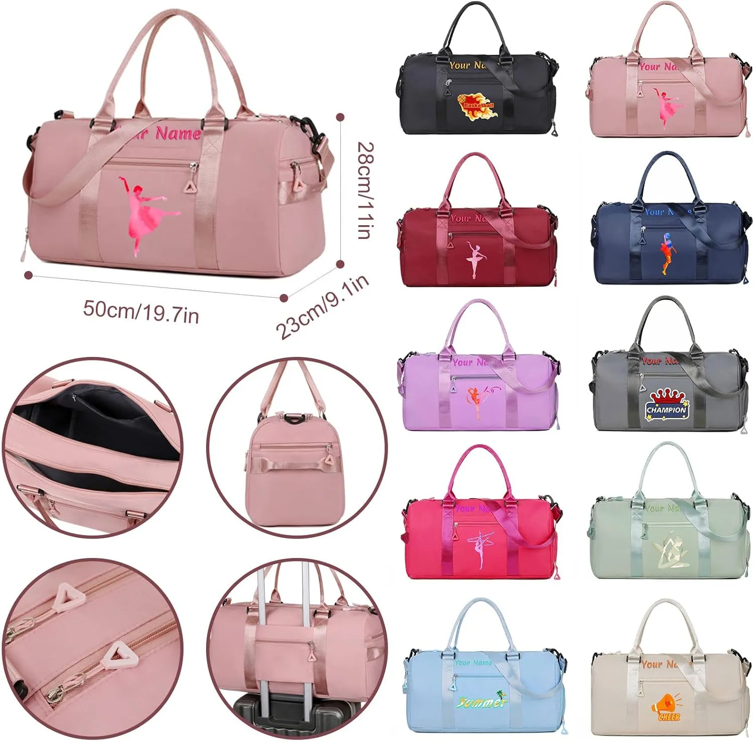 Personalized Embroidered Duffel Bag, Custom Sports Gym Bag with Name for Man Women, Girls Dance Bag Weekend Bag Travel Bag - with Shoulder Strap & Wet Dry Pockets & Shoe Compartment - Deep Red