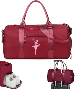 Personalized Embroidered Duffel Bag, Custom Sports Gym Bag with Name for Man Women, Girls Dance Bag Weekend Bag Travel Bag - with Shoulder Strap & Wet Dry Pockets & Shoe Compartment - Deep Red
