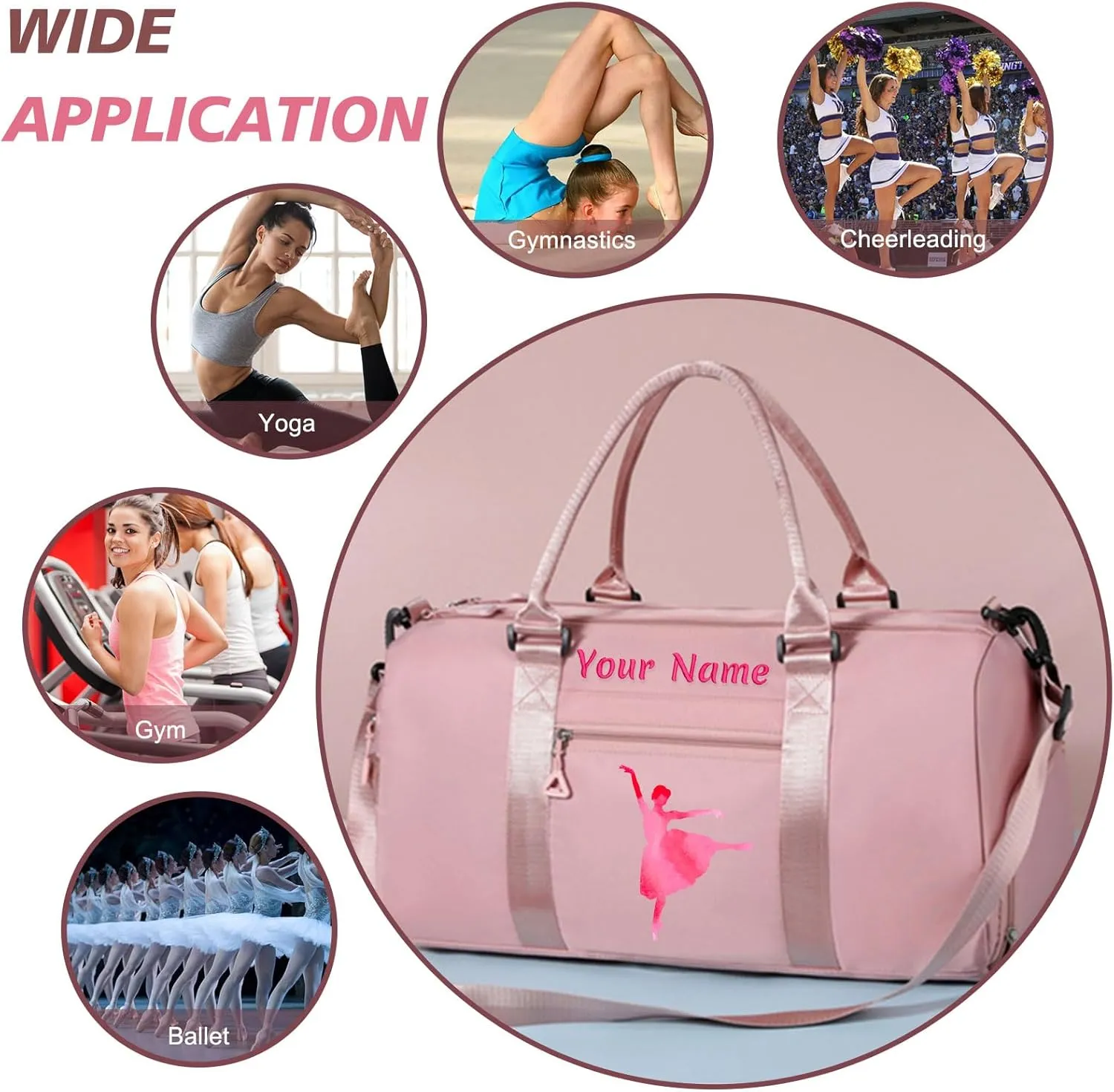 Personalized Embroidered Duffel Bag, Custom Sports Gym Bag with Name for Man Women, Girls Dance Bag Weekend Bag Travel Bag - with Shoulder Strap & Wet Dry Pockets & Shoe Compartment - Navy Blue