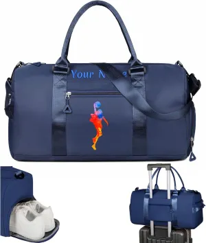 Personalized Embroidered Duffel Bag, Custom Sports Gym Bag with Name for Man Women, Girls Dance Bag Weekend Bag Travel Bag - with Shoulder Strap & Wet Dry Pockets & Shoe Compartment - Navy Blue