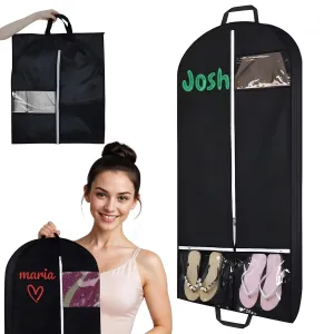 Personalized Garment Bag for Hanging Clothes - Embroidered Name/Text Garment Holder with 2 Pockets for Dance Costumes, Pageant Attire, Cheerleading Uniforms Clergy Outfits Cover Bag