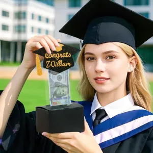 Personalized Graduation Cap Pull Out Money Gift Box Money Holder with 30pcs Transparent Bags Gift for Graduates