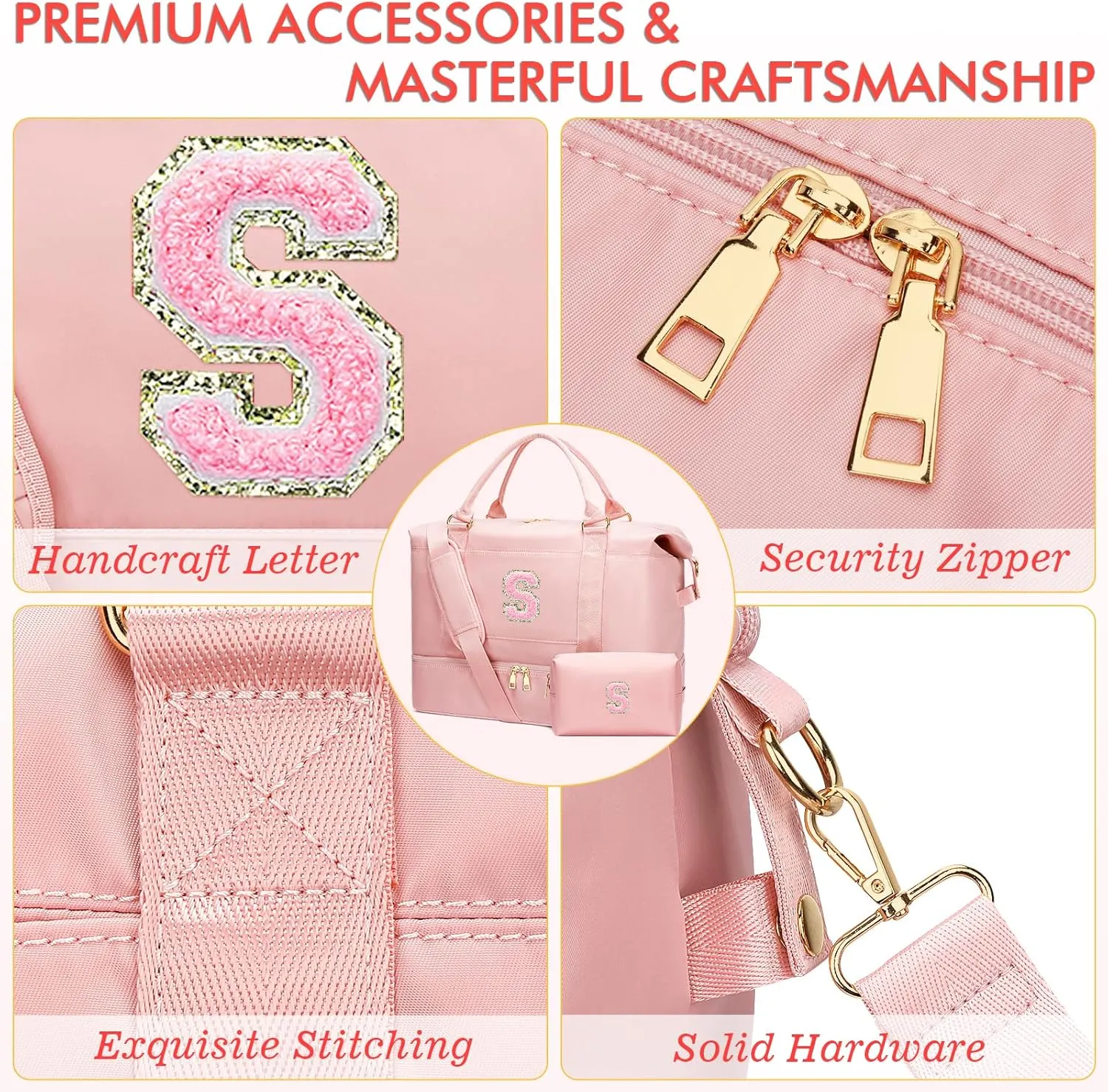 Personalized Initial Travel Duffle Bag for Teen Girl, Weekender Overnight Monogram Gym Carry on Bag with Shoe Compartment, Gifts for Daughter Friend Birthday Christmas