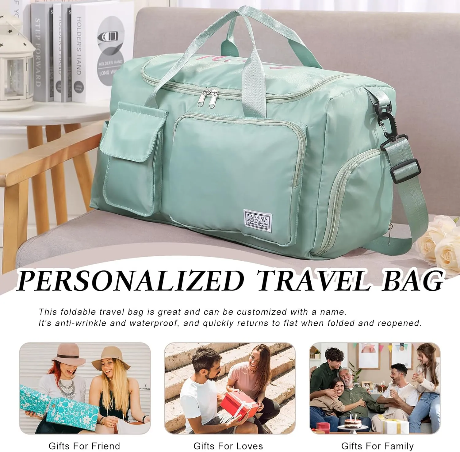 Personalized Large Capacity Travel Duffel Bag - Custom Name Sport Gym Bag with Wet Dry Pockets Weekend Travel Bag Gifts for Women Men Husband Dad Son Wife for Anniversary Christmas (style 4)