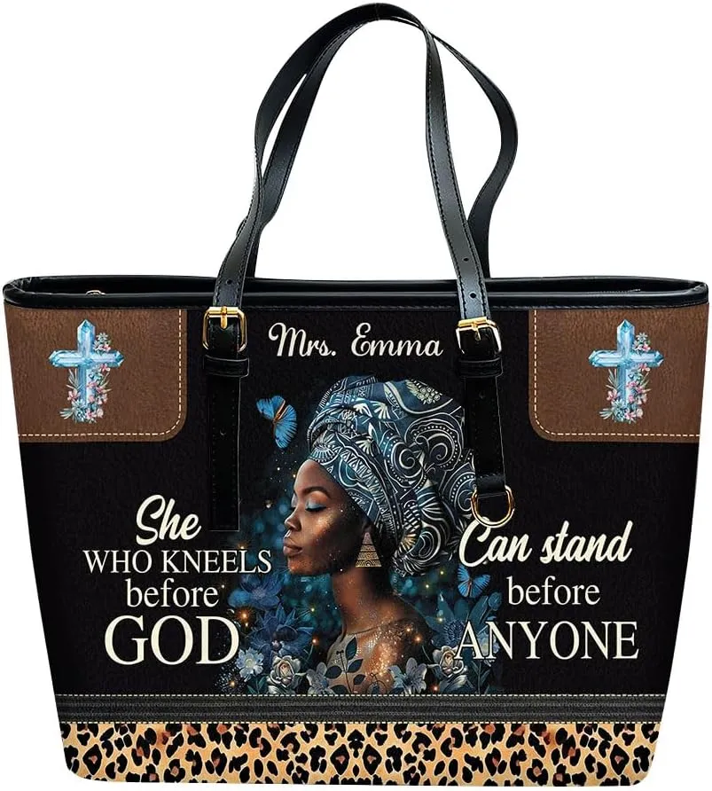 Personalized Leather Tote Bag for Black African Women, Custom Name Handbag, Mother’s Day Birthday & Christmas Gift