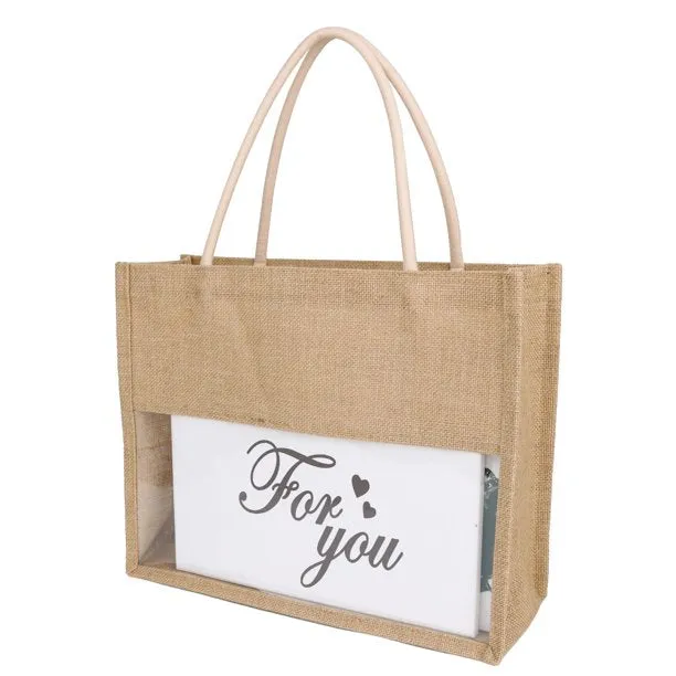 Personalized Tote Gift bag, Bridesmaid Transparent Jute Wedding Gift Bags ,