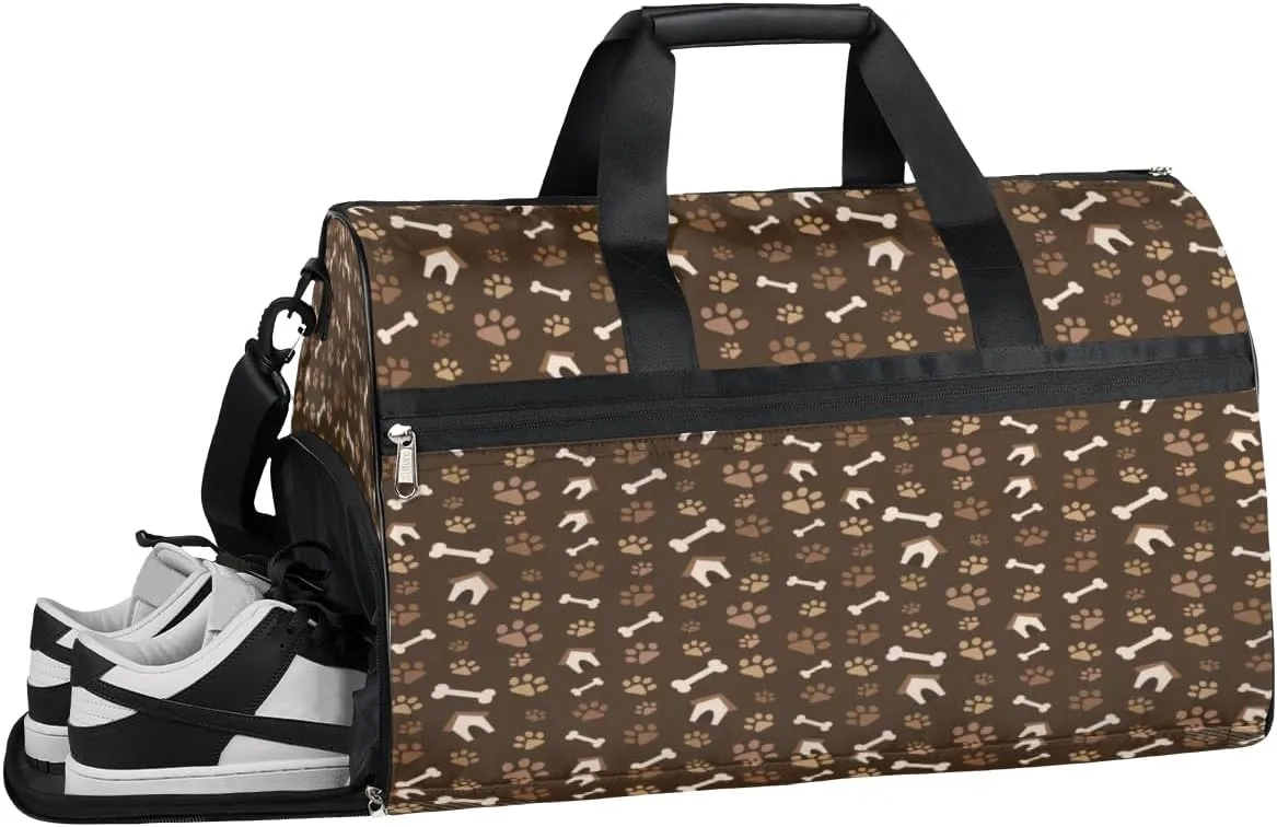 Pet Paw Print Gym Bag Womens Mens Travel Duffel Bag Sport Gym Tote Bags Footprints Weekend Overnight Bag Gymbag with Shoe Compartment