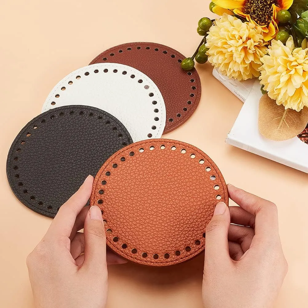 PH PandaHall 4 Colors Bag Bottom Base Pad, 4.7" Round Crochet Bag Bottom PU Leather Bag Base with Holes Crochet Bags Nail Bottom for Crochet Handbag Purse Shoulder Crossbody Bag Knitting, 4PCS/Set
